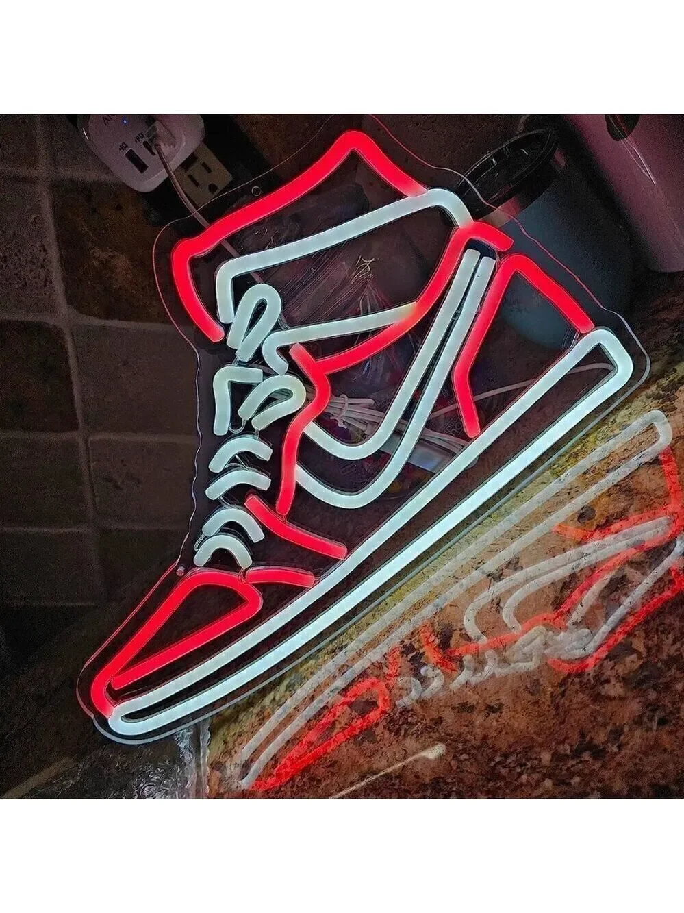 Nike Jordan Air 1 Mid Red White Sneaker Neon Sign Sports Shoe Wall LED Lights